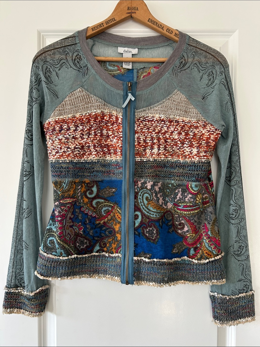 Dalin Zip-Front Mixed Media Cardigan Sz M w MEASUREMENTS
